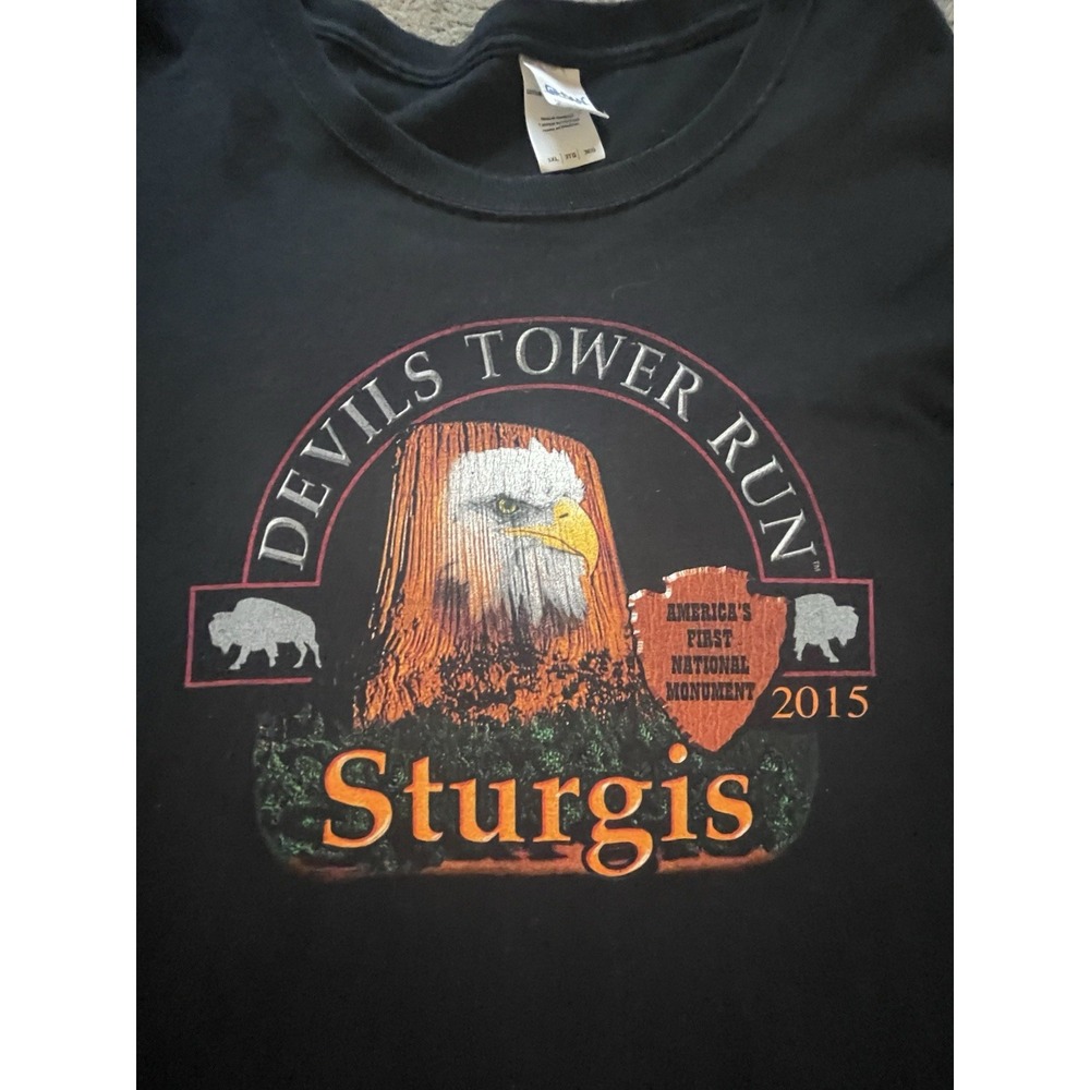 2015 Devils Tower Run Sturgis Rally Long Sleeve T-Shirt Black‎ Mens 3XL 2-Sided